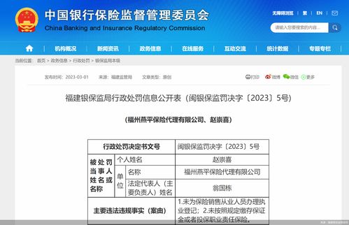 福州燕平保險(xiǎn)代理因執(zhí)業(yè)登記違規(guī)被罰3.5萬元，凸顯保險(xiǎn)代理監(jiān)管趨嚴(yán)